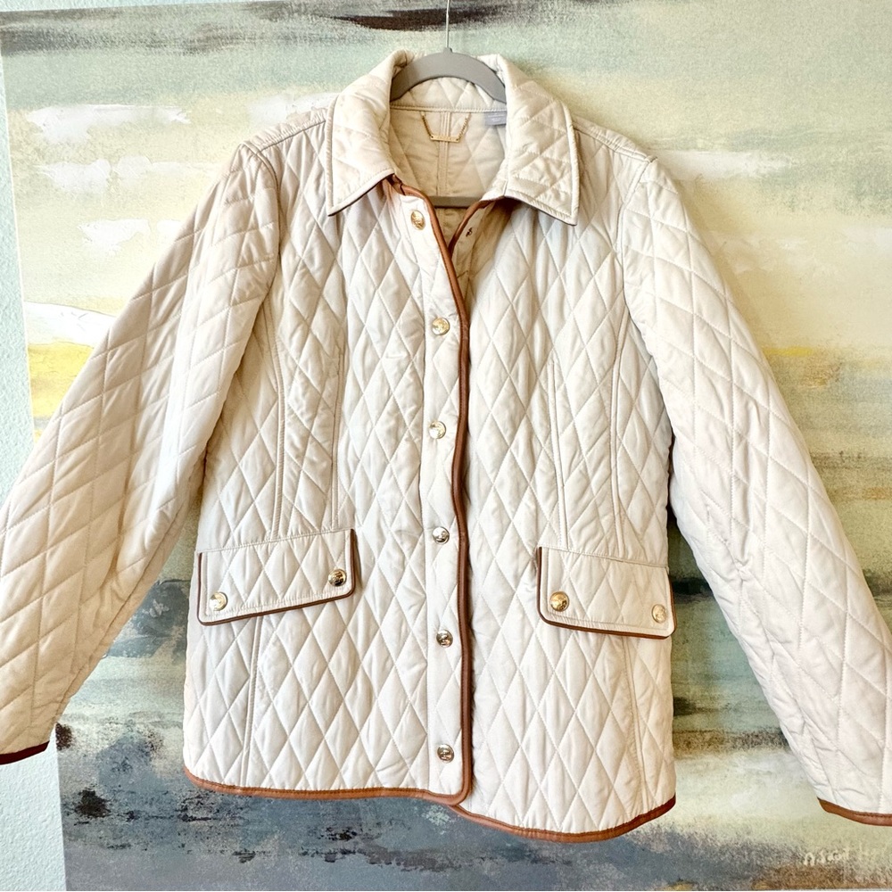 Chico’s Quilted Mid-Length Barn Jacket Natural Cream L(12) - Picture 3 of 15